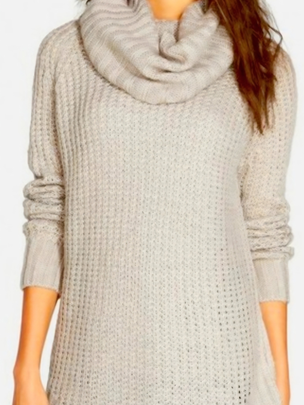 Dreamers Long Oversize Cowlneck Sweater Beige Size Medium